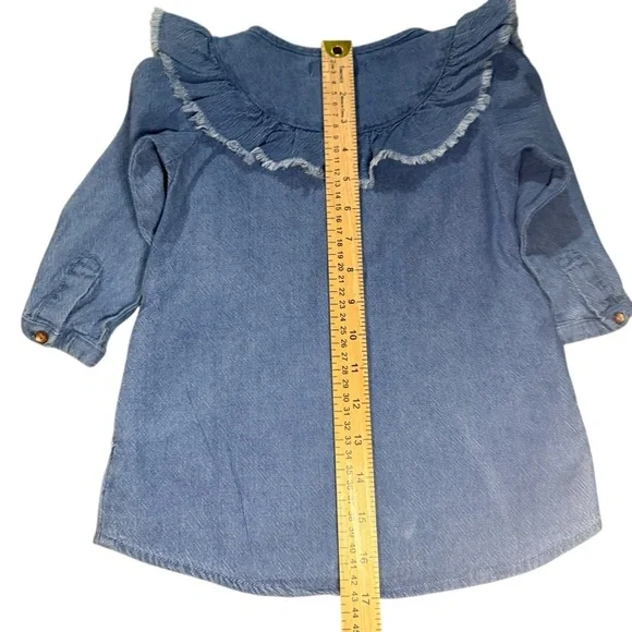 ZARA Blue Baby Girl Denim Ruffle Tunic Dress 18–24 Months Chambray - Picture 7 of 7